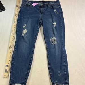 Judy Blue Dark Blue Distressed Ankle Jeans